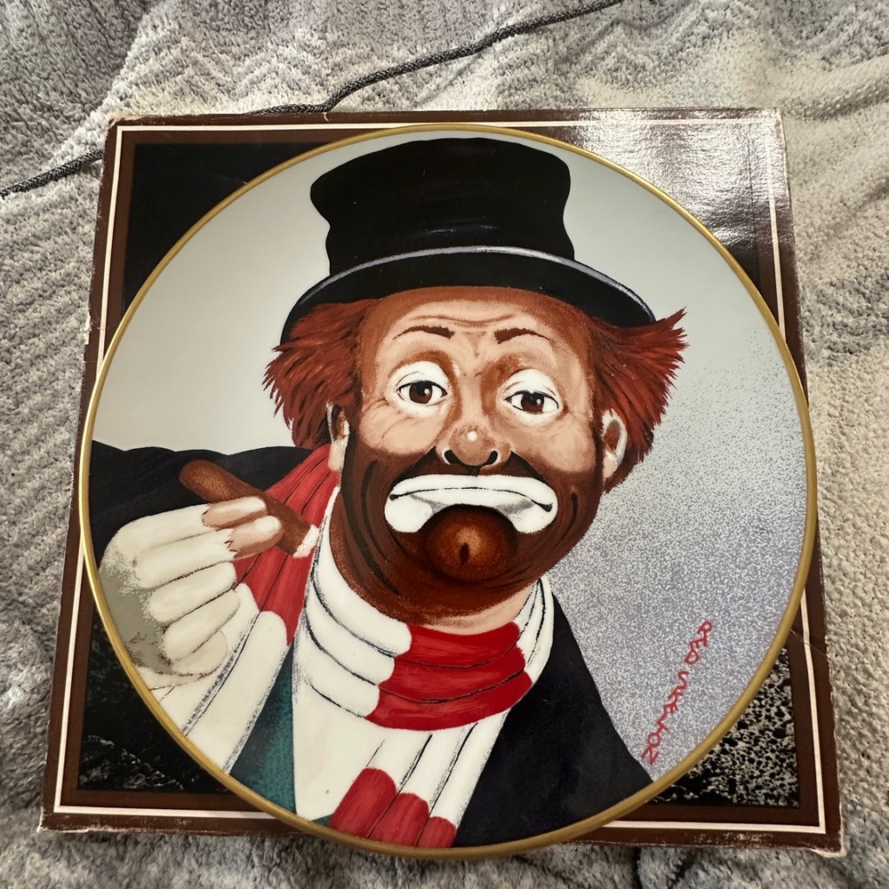 Red Skelton Whimsical Clown Art Plate with Red and Black Accents